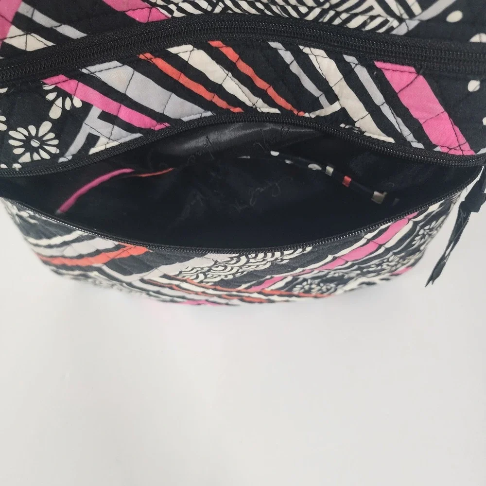 Vera Bradley Triple Zip Hipster Crossbody Black Pink Geometric Quilted Bag